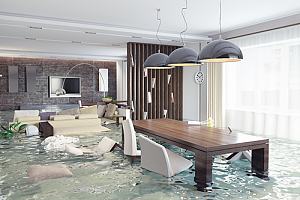 flooded dining room inside a room with damage