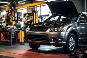 car in auto repair shop