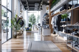 interior of a modern retail store with clothes and shoes