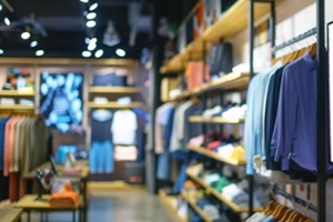 clothing retail store shop with interactive information display panel Digital Signage at a shopping store